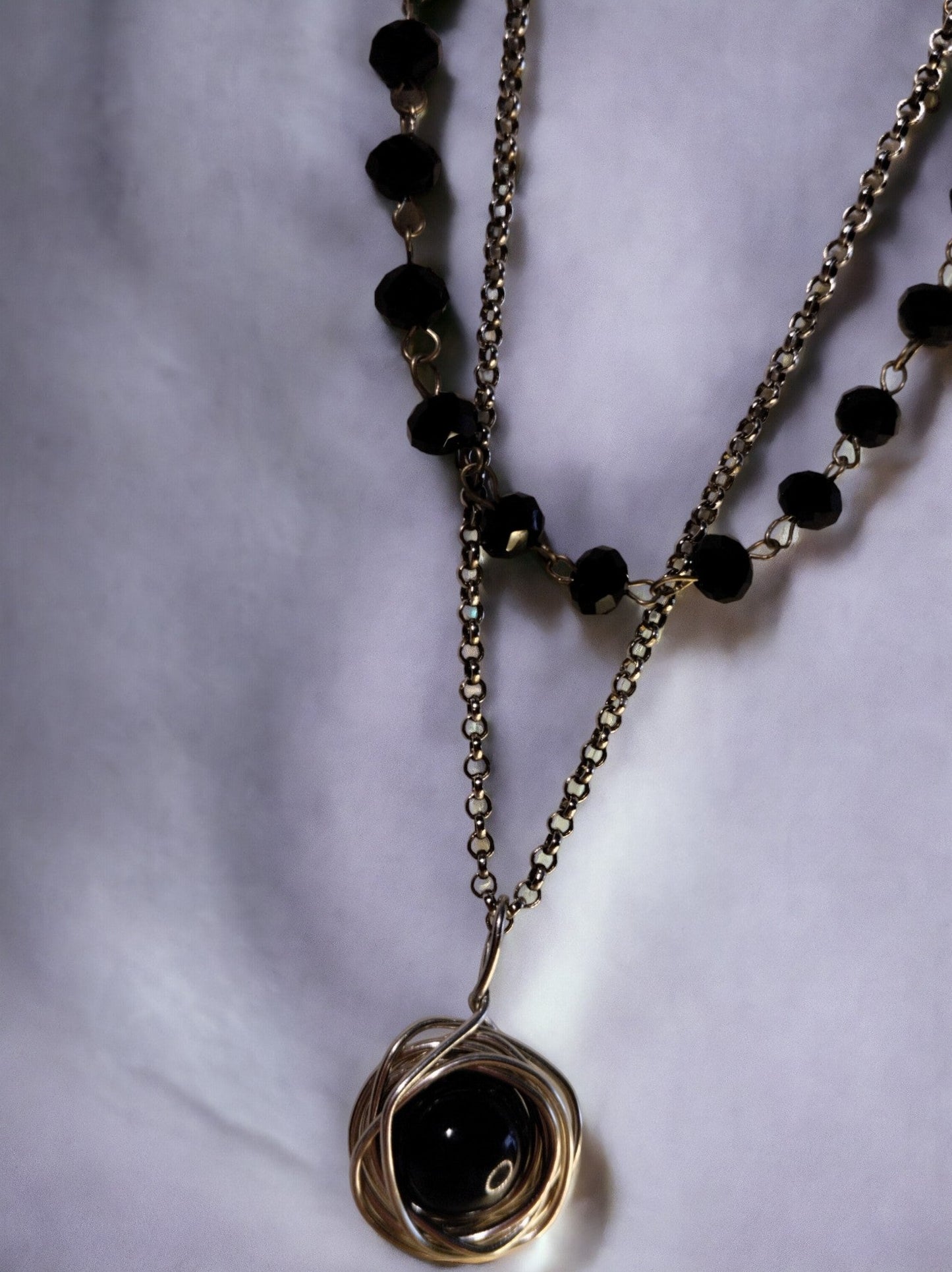 Διπλό Κολιέ με Μαύρες Χάντρες