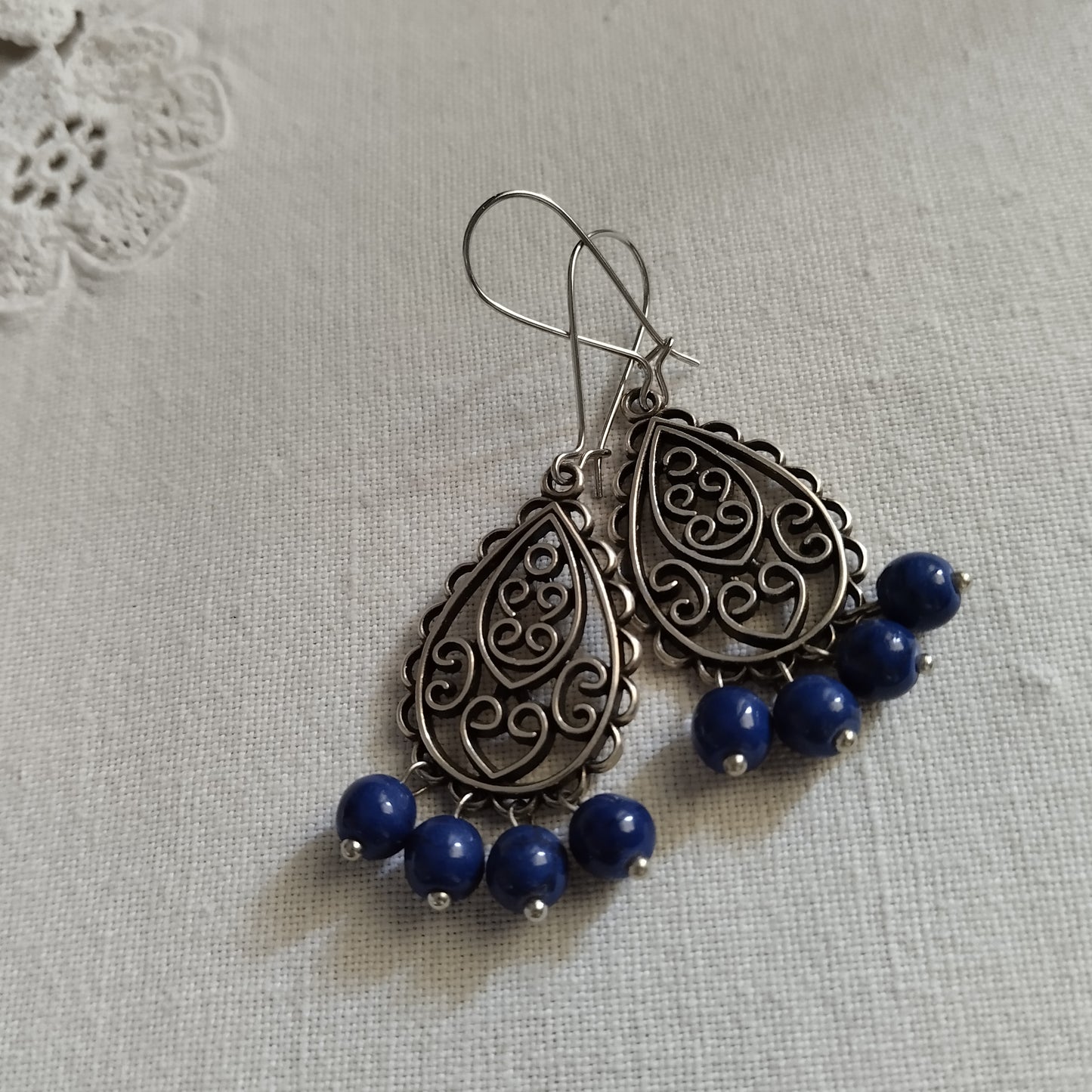 Boho Σκουλαρίκια με Μπλε Χάντρες