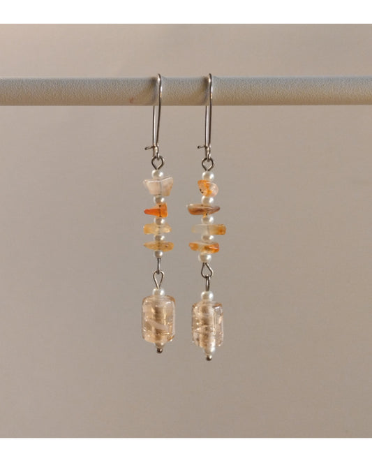 Μακριά Κρεμαστά Σκουλαρίκια με Γυάλινη Χάντρα