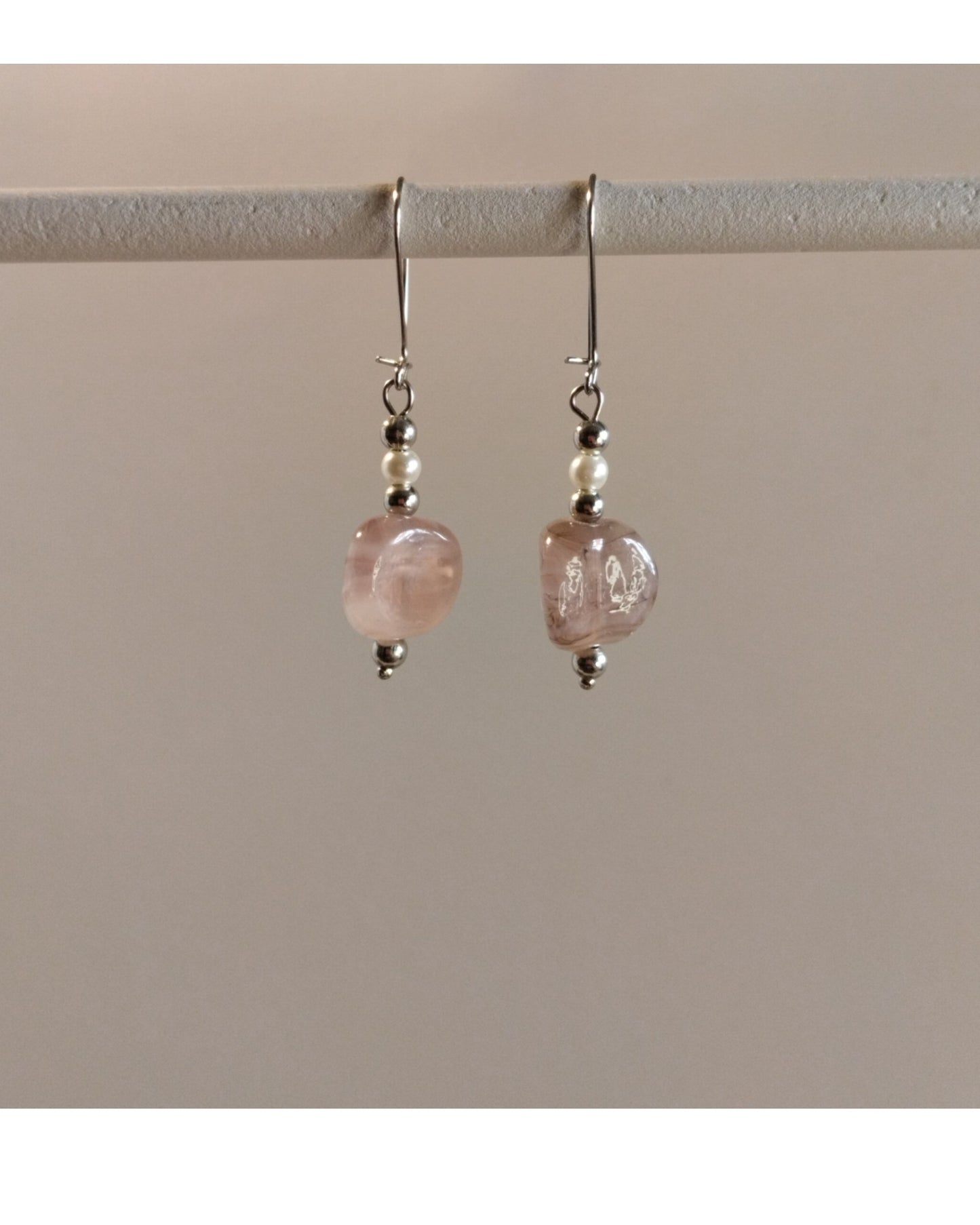 Σκουλαρίκια Ροζ Λευκές Πέρλες