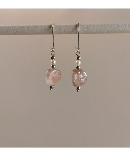 Σκουλαρίκια Ροζ Λευκές Πέρλες