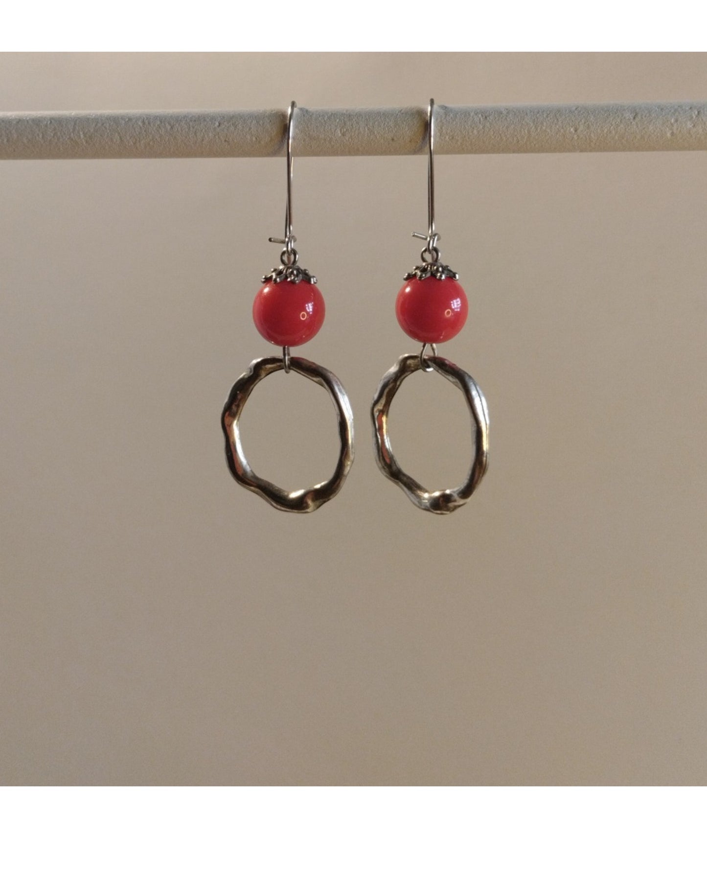 Σκουλαρίκια Κόκκινη Πέτρα Κύκλος