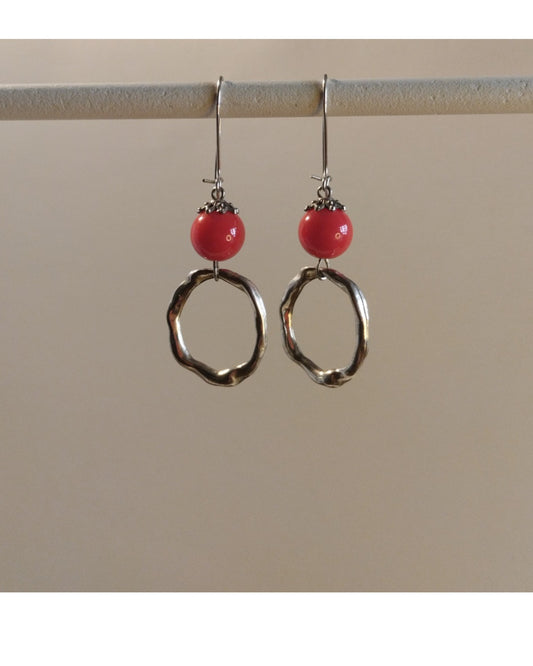 Σκουλαρίκια Κόκκινη Πέτρα Κύκλος