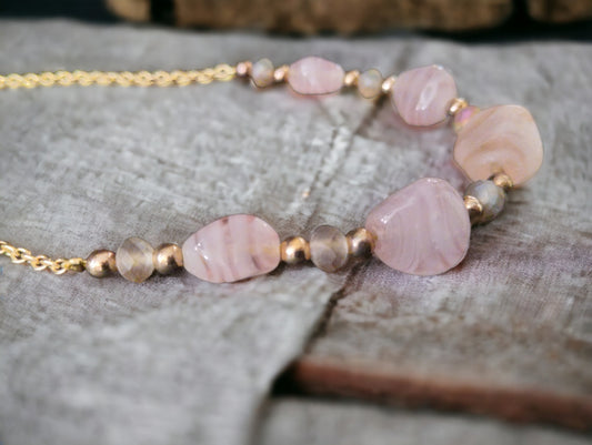 Vintage Κολιέ με Γυάλινες Χάντρες και Χρυσή Αλυσίδα