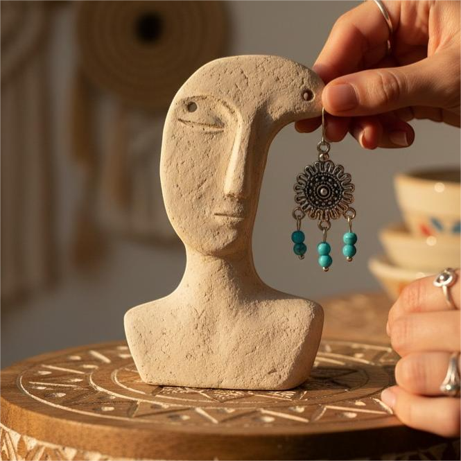 Σκουλαρίκια Χαολίτη Τιρκουάζ με Μεταλλικό Chandelier