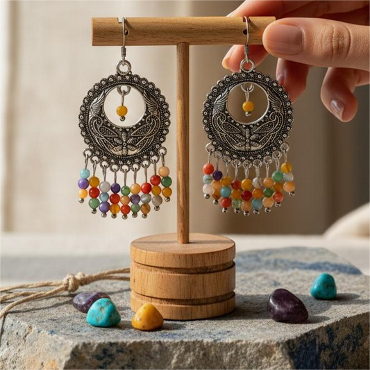 Σκουλαρίκια Αχάτη Multicolor με Ανάγλυφο Chandelier