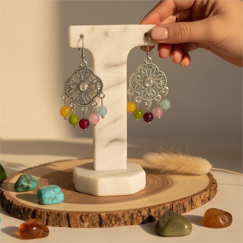 Σκουλαρίκια Νεφρίτη Multicolor με Ανθόσχημο Chandelier