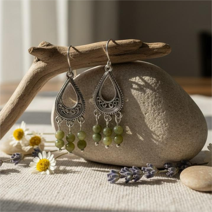Σκουλαρίκια Αβεντουρίνη Πράσινη Boho Σταγόνα