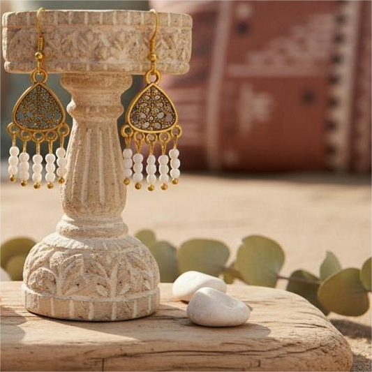Σκουλαρίκια Κοχύλι με Χρυσό Chandelier